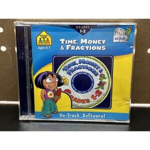 School Zone Time, Money & Fractions CD-ROM Grades 1-2 Ages 5-7 Education
